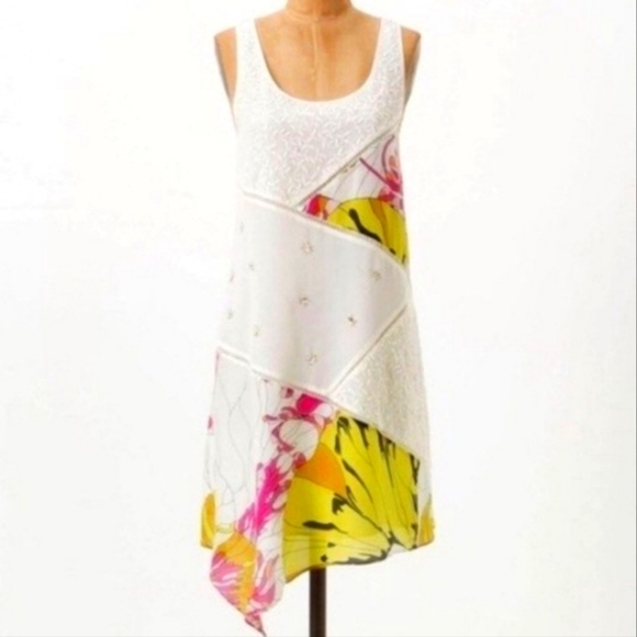 Anthropologie Leifnotes Guarri Patchwork Silk Trim Dress 8 - Picture 1 of 5